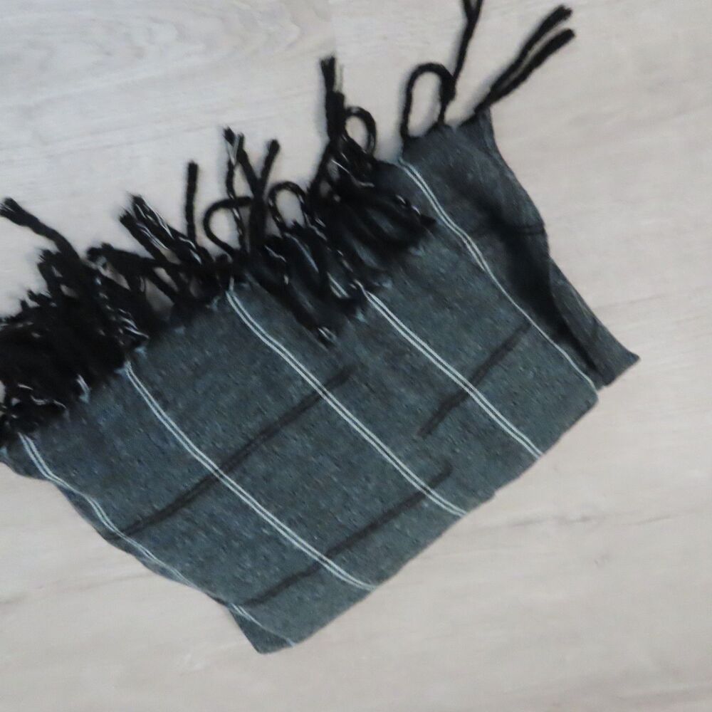 Michael Stars Plaid Fringe Scarf Shawl Gray Black One Size
